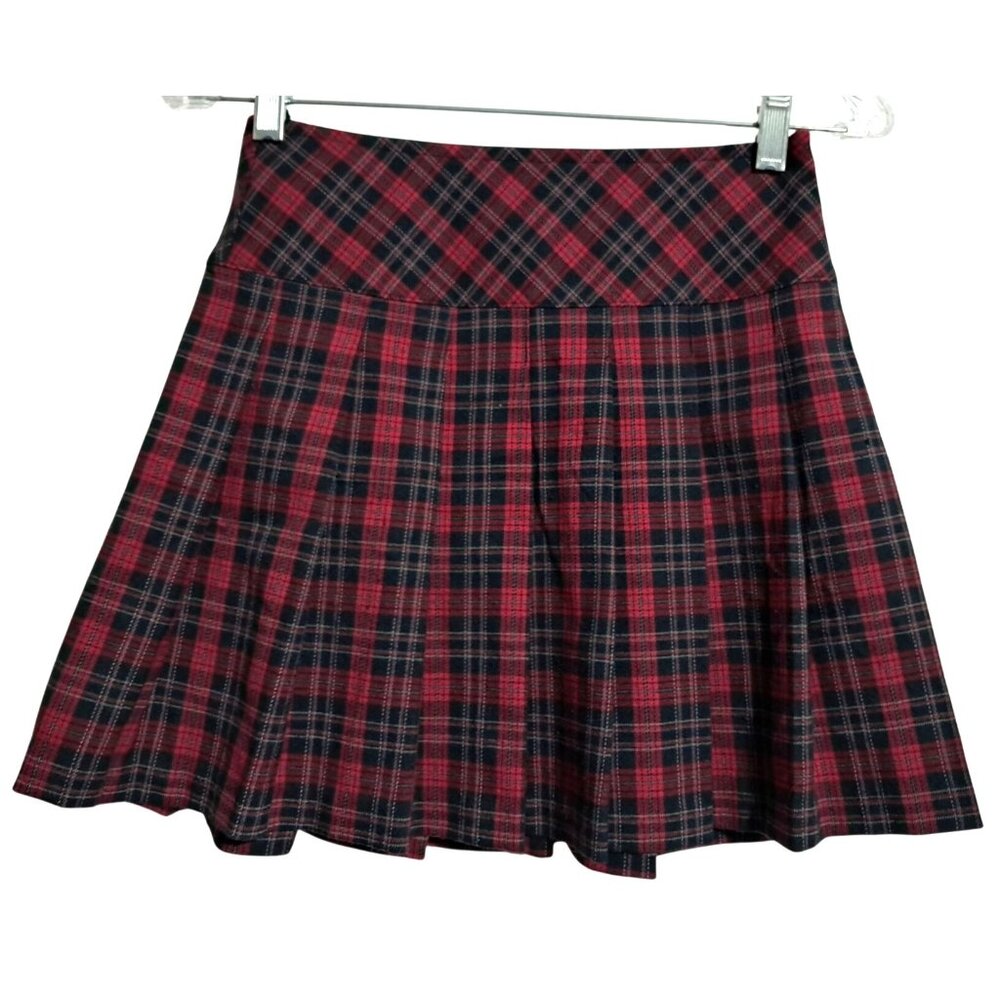 KC Parker‎ Plaid Pleated Skirt Girls Size 14 Red/Black Polyester Blend Vtg Y2K